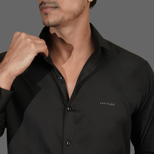 Black Cotton Satin Shirt