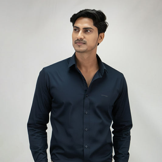 Midnight Blue Cotton Satin Shirt