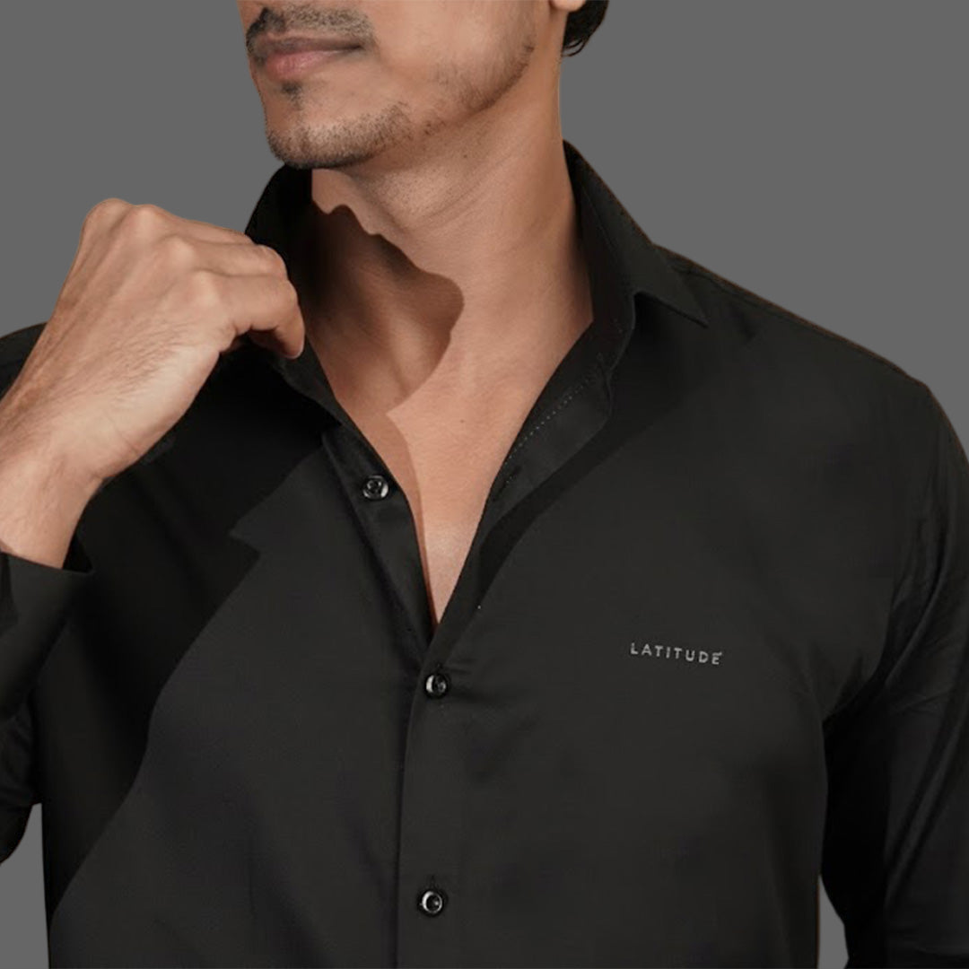 Black Cotton Satin Shirt