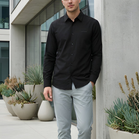 Black Cotton Satin Shirt